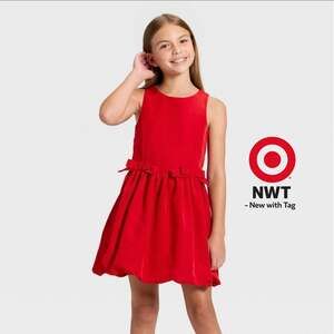 Girls' Short Sleeve Bubble Hem Dress - Cat & Jack™ Wine Red; size:L